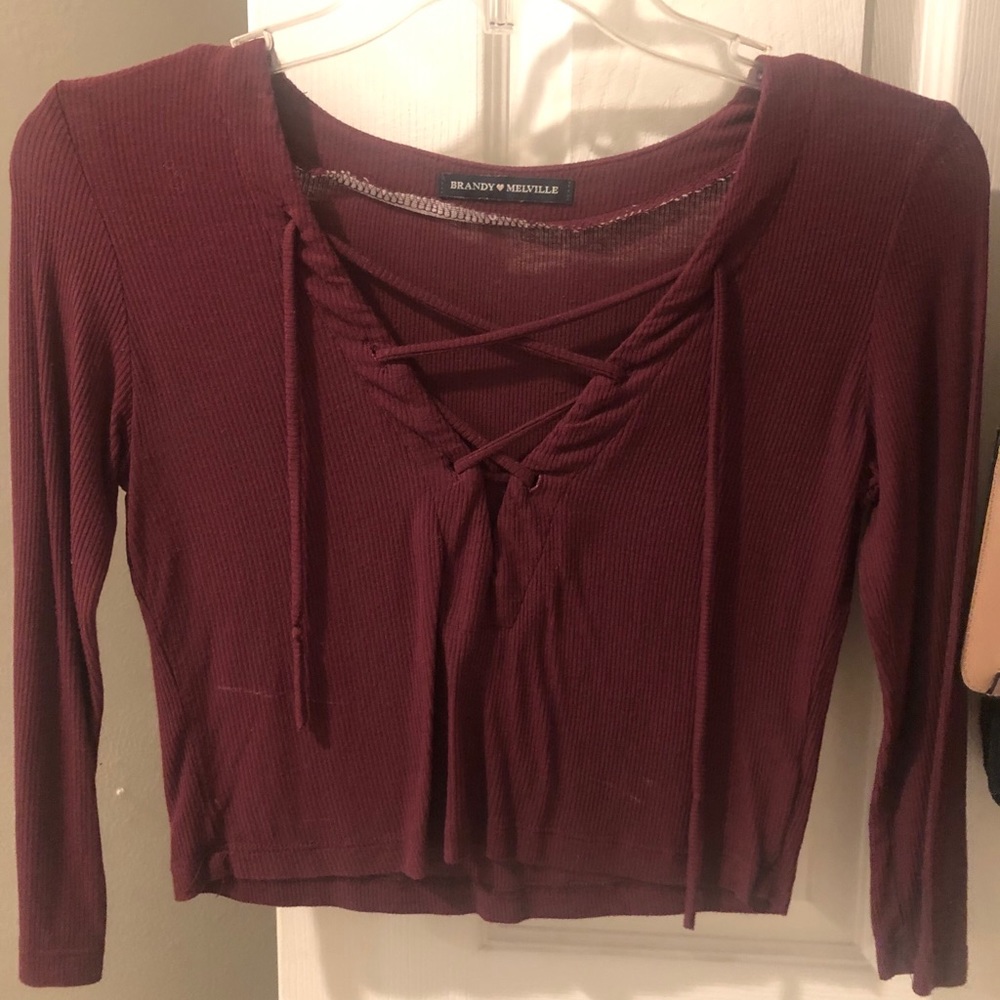 Brandy Melville Lace Up Maroon Quarter Sleeve